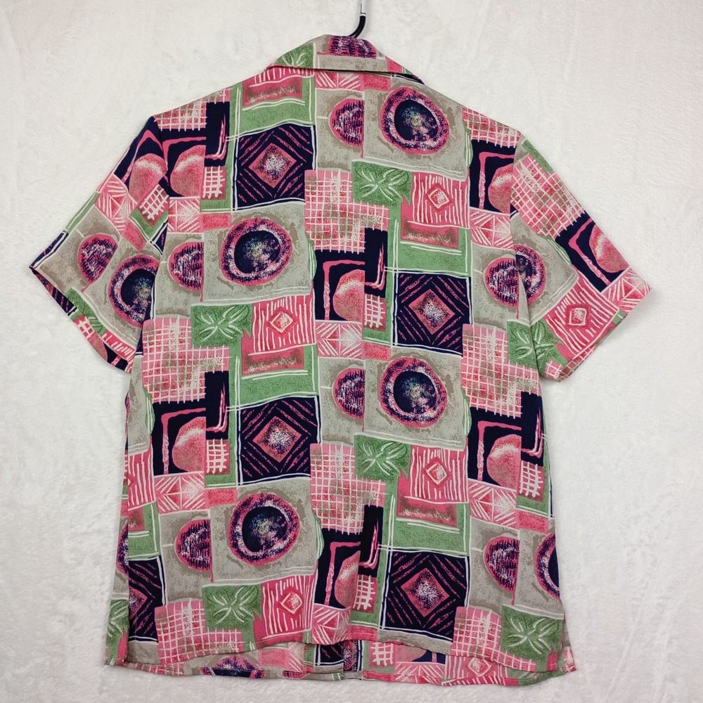 Notations Clothing Co Pink Green Abstract Geometric Print‎ Button Down Shirt S - Picture 3 of 6